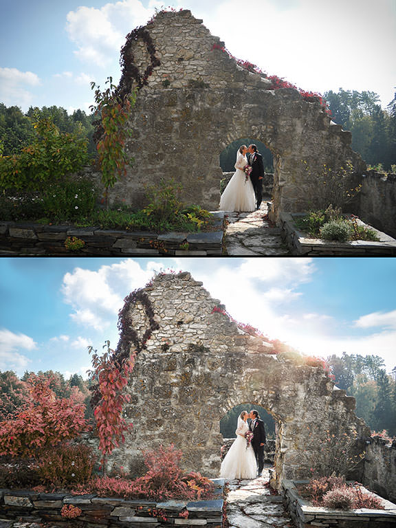 Empfehlung des Hochzeitsfotograf, der Glamour Look - Vergleich Vorher / Nachher